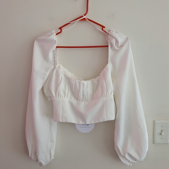 Princess Polly Elegant White Puff Sleeve Crop Top, Size 12 - Picture 8 of 10